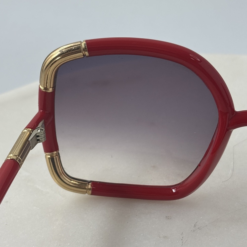 VTG Bold Oversized Ted Lapidus Paris Sunglasses Red Frames Gold-Tone Hardware - Picture 10 of 16